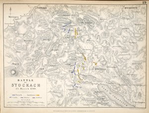Mapa de la Batalla de Stockach, publicado por William Blackwood and Sons, Edimburgo y Londres, 1848 (grabado coloreado a mano)